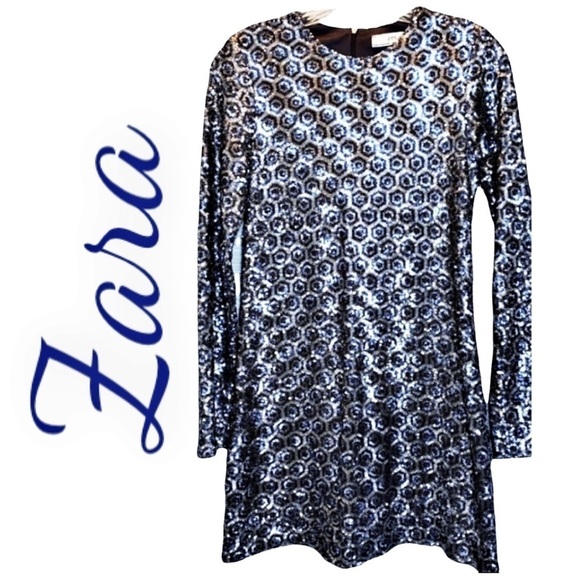 ZARA W&B COLLECTION Sequined Geometric 60s Retro Mini Dress, Small - Picture 2 of 5